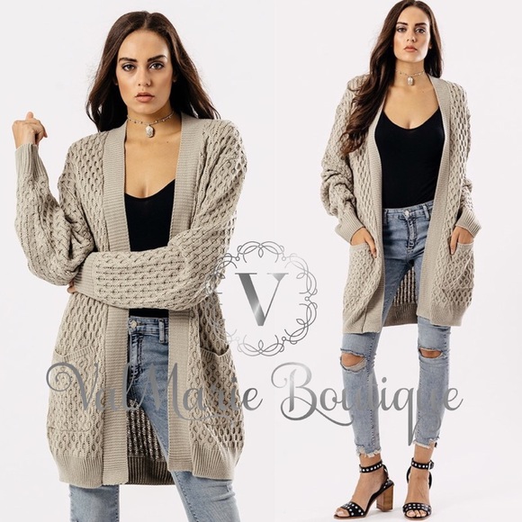 2 LEFT! Creamy Taupe Knit Sweater Cardigan - Picture 3 of 4